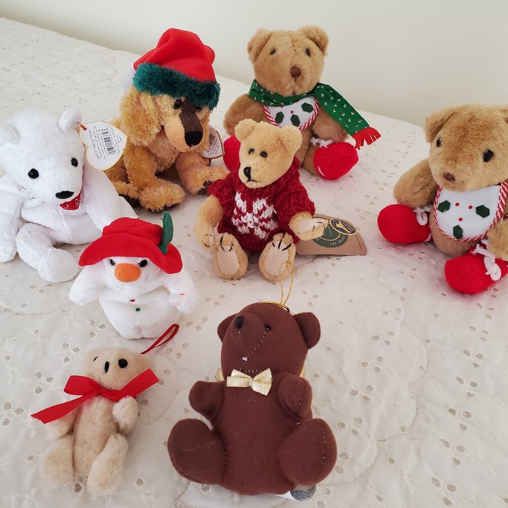 Vintage Gorham Beanie Babies Boyds' Bear Holiday Teddy Bears Plush Set Of 8